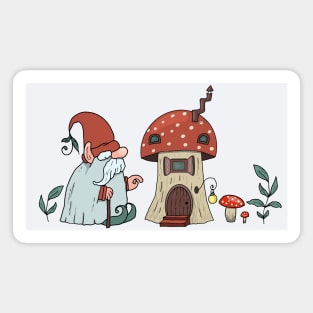 Gnome and House Fly Agaric Magnet